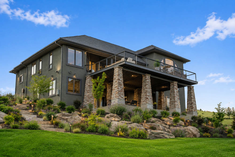 Home exterior with landscaped yard